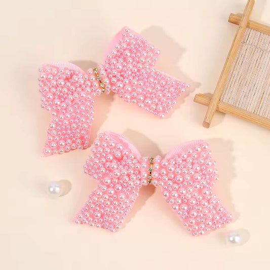 2Pcs White Pearl Hair Bows Clips For Girls Boutique Kids Layers Pearl Bows Hairpins Children Boutique Hair Accessories