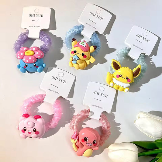 Pokemon Pikachu Kawaii Cartoon Scrunchie Creative Anime Figure Hair Rope Girl Headwear Children Halloween Gift Jewelry Accessory