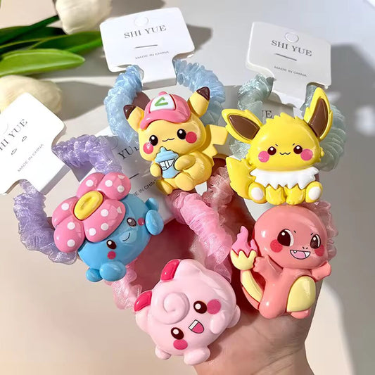 Pokemon Pikachu Kawaii Cartoon Scrunchie Creative Anime Figure Hair Rope Girl Headwear Children Halloween Gift Jewelry Accessory